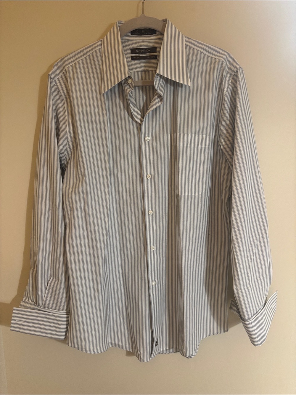 Nordstrom Long-Sleeve Blue & White Striped Cotton Dress Shirt
